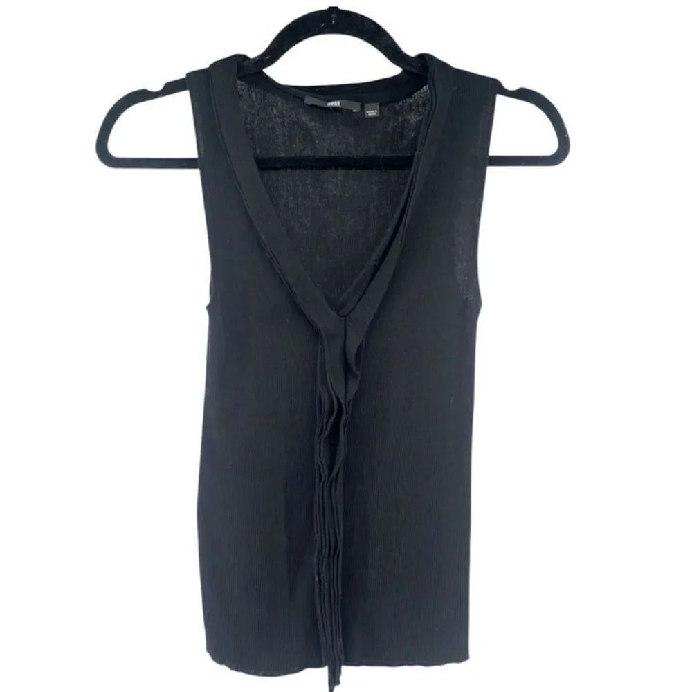 BOSS Hugo Boss Women’s Ribbed V-Neck Knit Tank Fringe Detail Size S/M Black